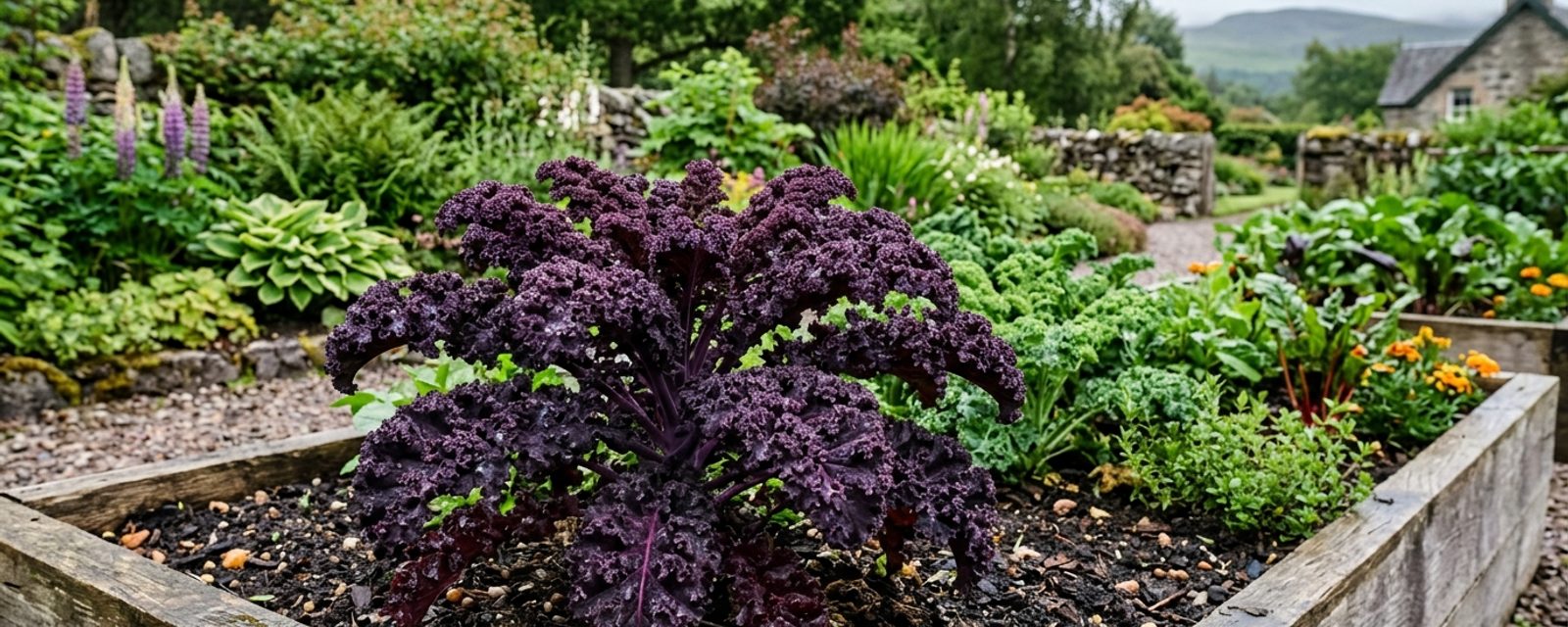 Redbor kale with deep reddish-purple, tightly curled leaves