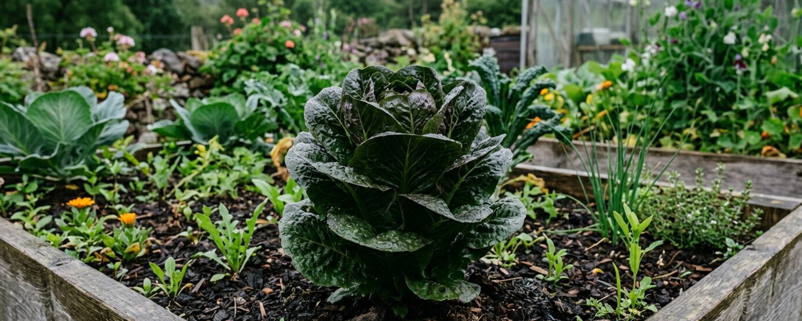 Winter Density lettuce, a compact cos with tightly packed, very dark green leaves