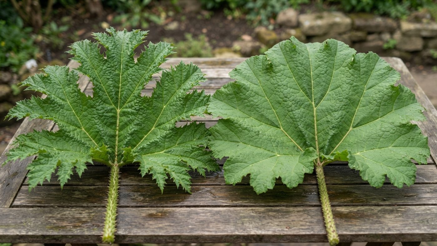 A side-by-side comparison of two Gunnera leaves with different lobe shapes